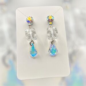 Tarina Tarantino Clear Cube Lucite Aurora Borealis Earrings